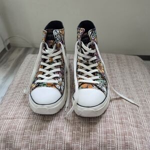 Skechers Funky Street Flower High-Top Canvas Sneakers in White and Multicolor